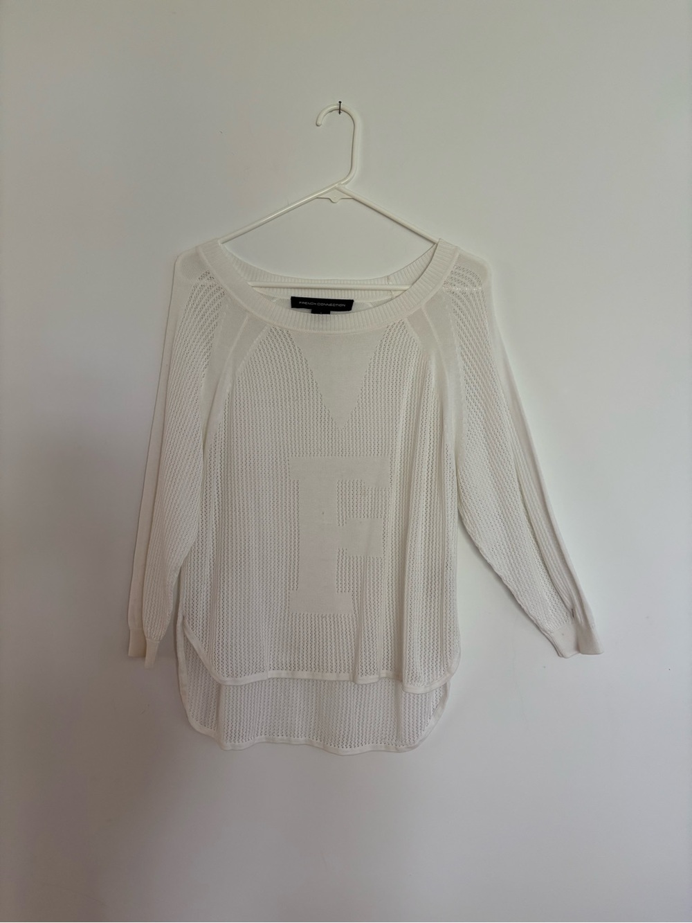 French Connection Cream Sheer Mesh Long Sleeve Top with Raised F